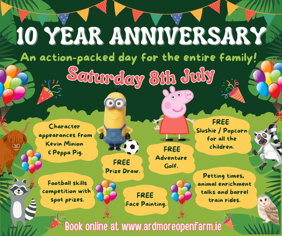 We're celebrating our 10 Year Anniversary on Saturday 8th July🎉  There will be an action-packed day for the entire family 🥳

Pre-booking required to visit on the day. 

Book online ardmoreopenfarm.ie

We can't wait to see you all on July 8th! 💛