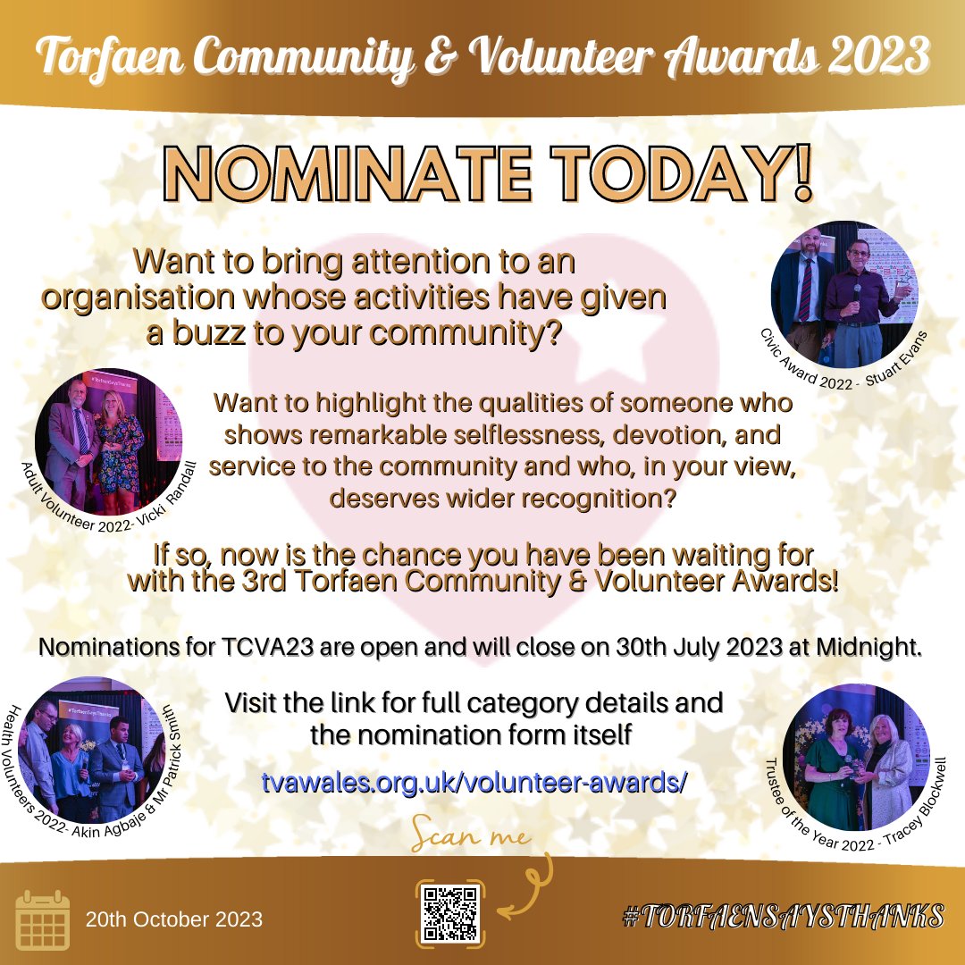 ❤️ 12 Categories, 12 opportunities to celebrate the amazing stories from across Torfaen.

🎉 Nominate today: tvawales.org.uk/volunteer-awar…

#TorfaenSaysThanks