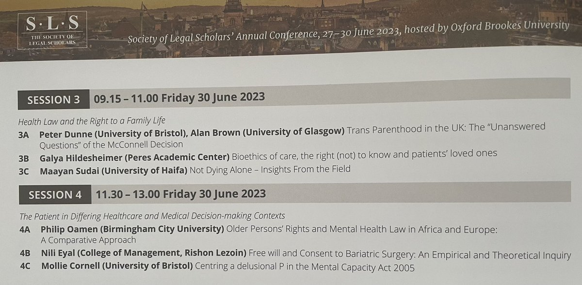 The #HealthLaw subject section @SLSConference conclude today with papers focusing on various aspects of the right to #FamilyLife and the #Patient in differing #Healthcare and #MedicalDecisionMaking contexts. #SLSBrookes23. (@sabrinakgermain & @SLS_HealthLaw)