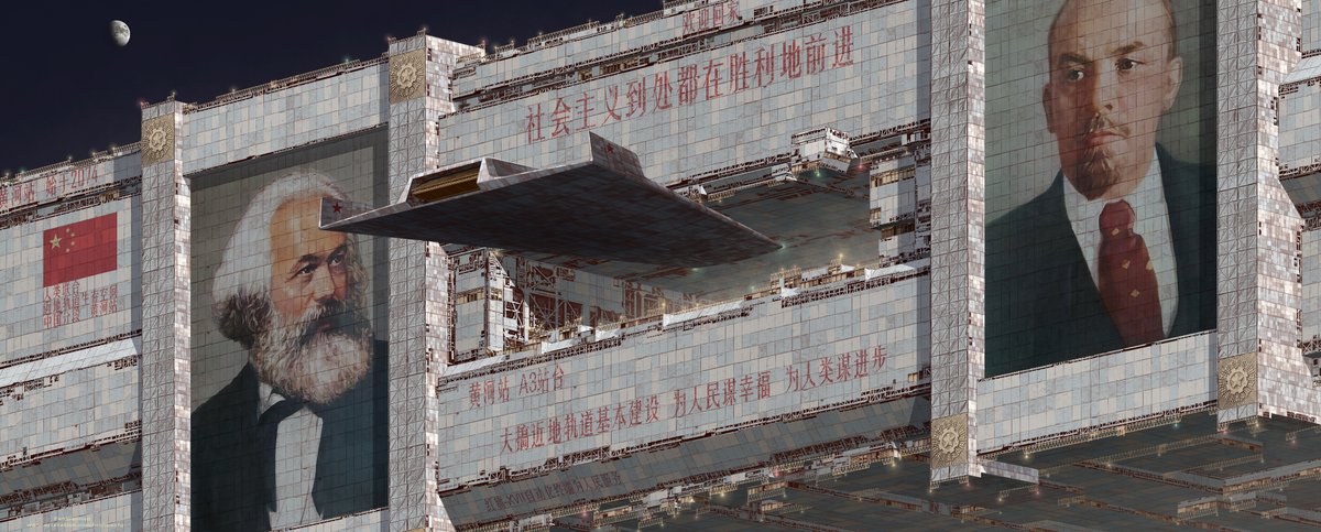 Alternate history China in 2098: builds 'Yellow River' space station, seen here receiving a wedge-shaped SSTO.
It is a hub for in-space manufacturing, receiving shipments from the Moon and Jupiter, and celebrating communism.
#space #art by <a href="/FWennan/">Fan Wennan</a>.
artstation.com/artwork/QnPvW8