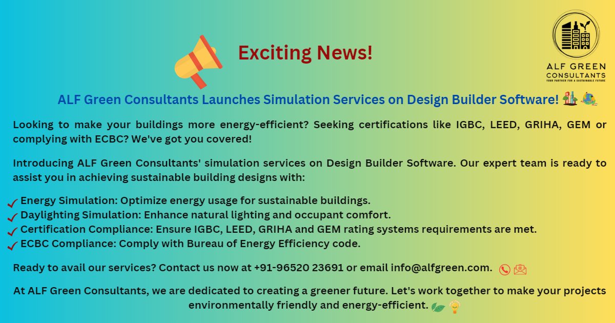 alfgreenconsult's tweet photo. ALF Green Consultants Launches Simulation Services on Design Builder Software!

#ALFGreenConsultants #EnergySimulation #DaylightingSimulation #Sustainability #GreenBuildings #ECBCCompliance #CertificationServices #hvac #leed #designbuilder #alfgreen

@alfgreenconsult https://t.co/PpeAfchyRI