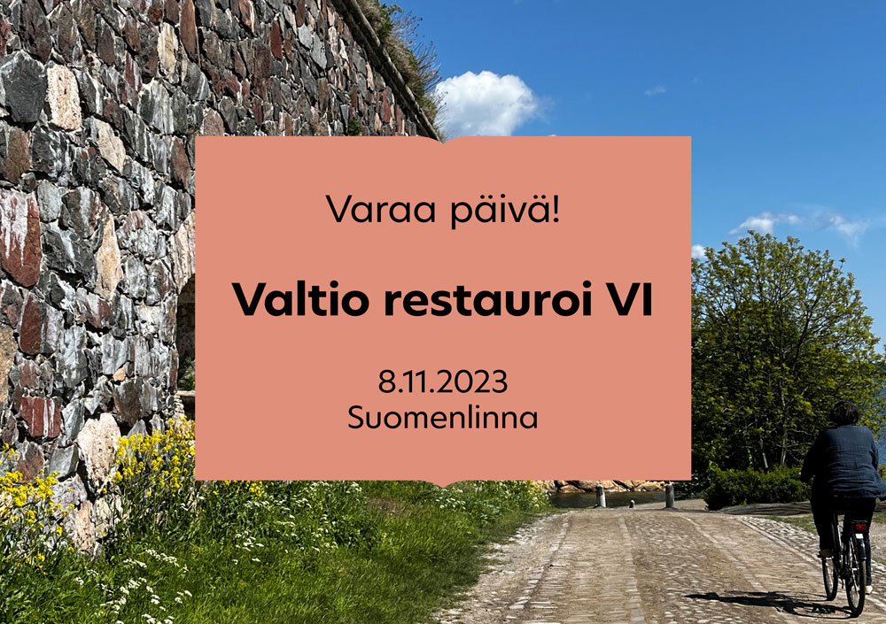 Museovirasto's tweet photo. Varaa päiv��! Kuudes vuotuinen Valtio restauroi -seminaari järjestetään keskiviikkona 8.11.2023 Suomenlinnassa. Tilaisuus koostuu esitelmistä ja keskustelusta. Ohjelma vahvistetaan ja ilmoittautuminen aukeaa syksyllä. #valtiorestauroi

Lisätietoja https://t.co/Otz2Y4WaPQ https://t.co/MnnpfrjHB1