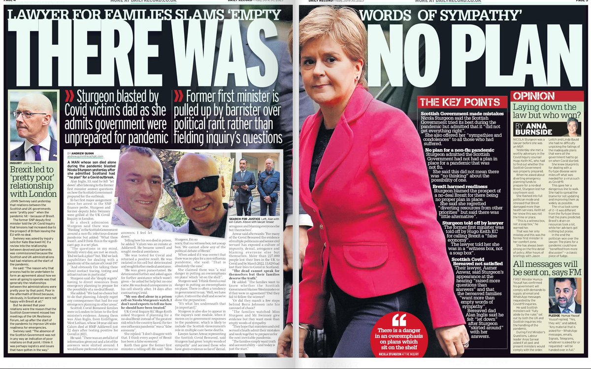 Sturgeon & Freeman:

🦠 Covered up the Nike conference
🦠 Sent human COVID bombs into care homes - killing people
🦠 Broke COVID rules while enforcing them on others
🦠 Pursued a damaging zero COVID policy which killed the economy & was futile.

They should be held responsible.