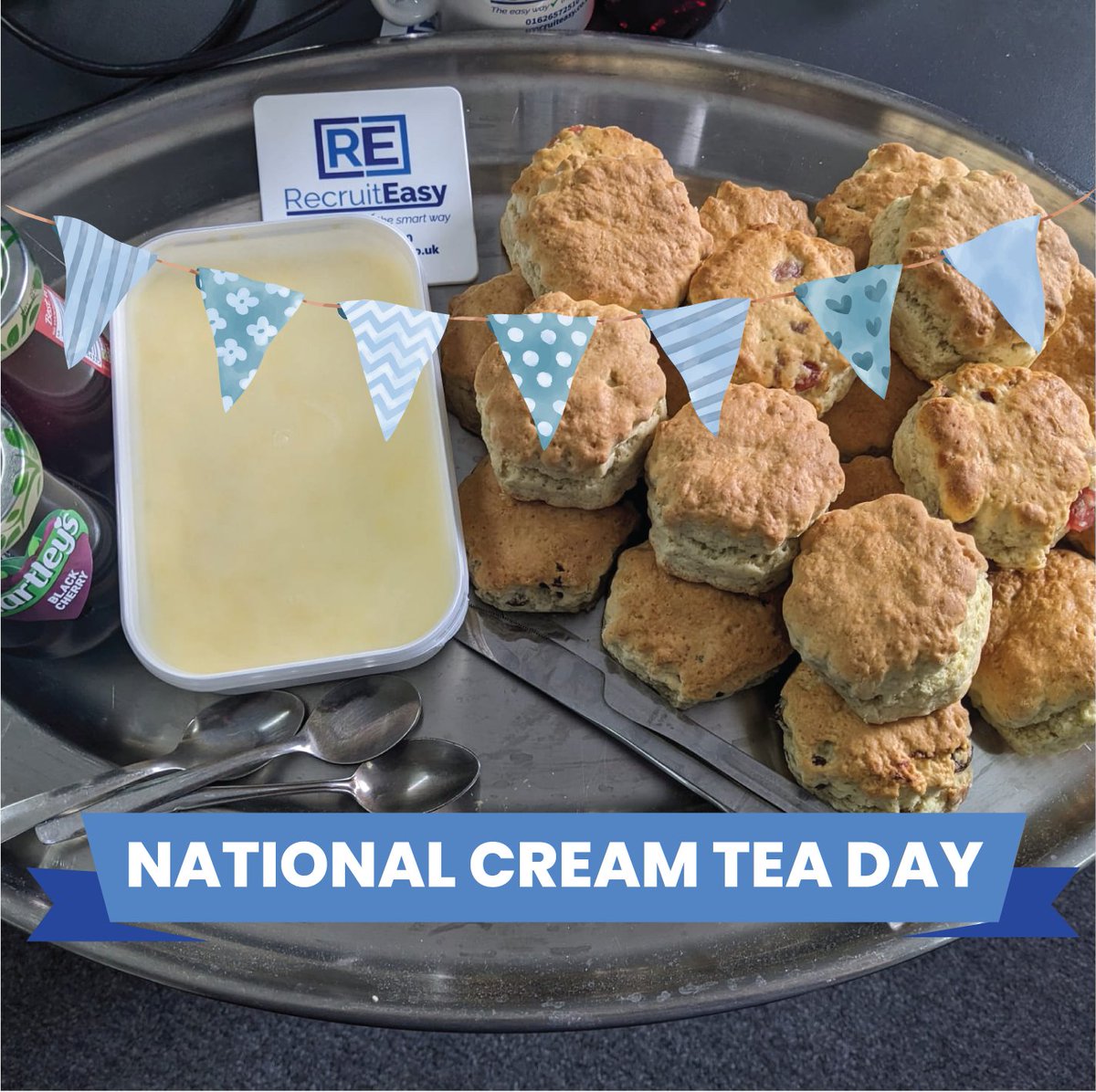 Happy National Cream Tea Day. Having a spot of afternoon tea in the office. #nationalcreamteaday #recruiteasy #scone #jam #clottedcream