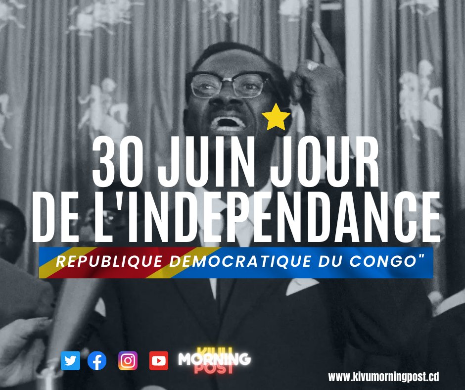 KivuMorningPost's tweet photo. 🇨🇩 Joyeuse Fête de l'Indépendance, #RDC! 🎉 La RDC célèbre le 63ᵉ anniversaire de son indépendance.  30 juin 1960,Ensemble pour un avenir prospère ! Vive la RDC, l'indépendance et le peuple congolais ! 🙌
#kivumorningpost #FêteIndépendanceRDC #FierD'êtreCongolais 🇨🇩💪 https://t.co/0o6vipZ3rX
