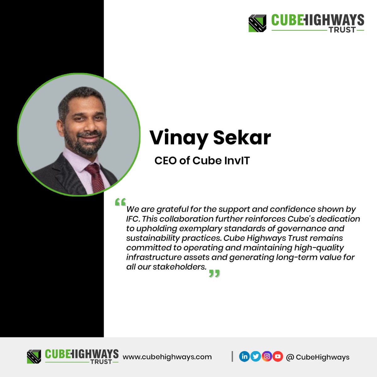 CubeHighways's tweet photo. Cube Highways Trust (#CubeInvIT) has secured ₹1,030 Crore funding from IFC through long-term listed NCDs. This funding reaffirms Cube's commitment to excellence in governance, sustainability, and high-quality infrastructure assets.
#CubeHighwaysTrust #IFC #Funding https://t.co/gvgQM9nUTB