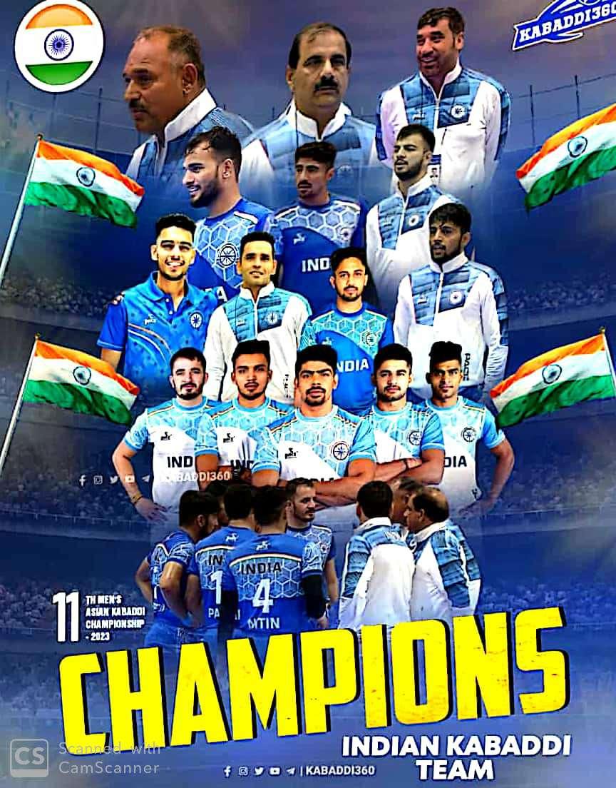 sunildabas7's tweet photo. Greetings....
Congratulations 👏🎉
India'
Become champion 🏆 today in 11th Asian kabaddi championship 🏆 at SKorea
Kudos...Keep up momentum upto Asian games 23
#akfi
#ashankumar
#Ebhaskaran #Sanjeev @pawan_kumar17
@ianuragthakur @IndiaSports https://t.co/EGCgoKqTP4