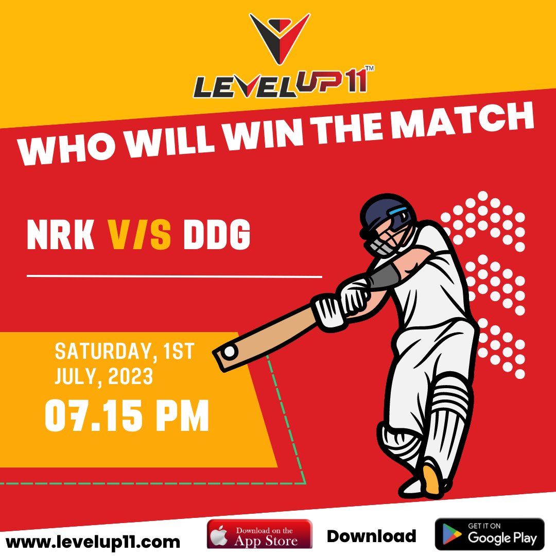 Levelup_11's tweet photo. 🔥 Get ready for the ultimate showdown between NRK and DDG! ⚽️✨ Who will emerge victorious in this thrilling match?

Download App Now: https://t.co/6Q5TuYFxvs

#CricketFever #MatchDayMadness #CricketBattle #WhoWillWin #SportsExcitement #GameOn #CricketFans #levelUp11 https://t.co/VgtFOMJNDu