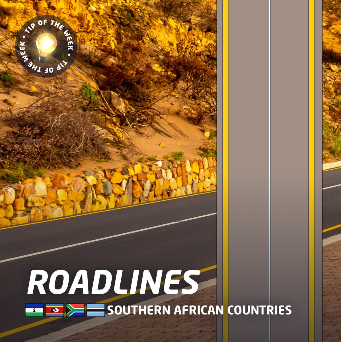 TIP OF THE WEEK 💡
ROADLINES!
Southern African countries, AUS and NZ can look a bit similar with left hand traffic & sun in the north.

These guidelines for road lines (hehe) can be helpful.

Just note that, especially the middle lines, is not ALWAYS the case.