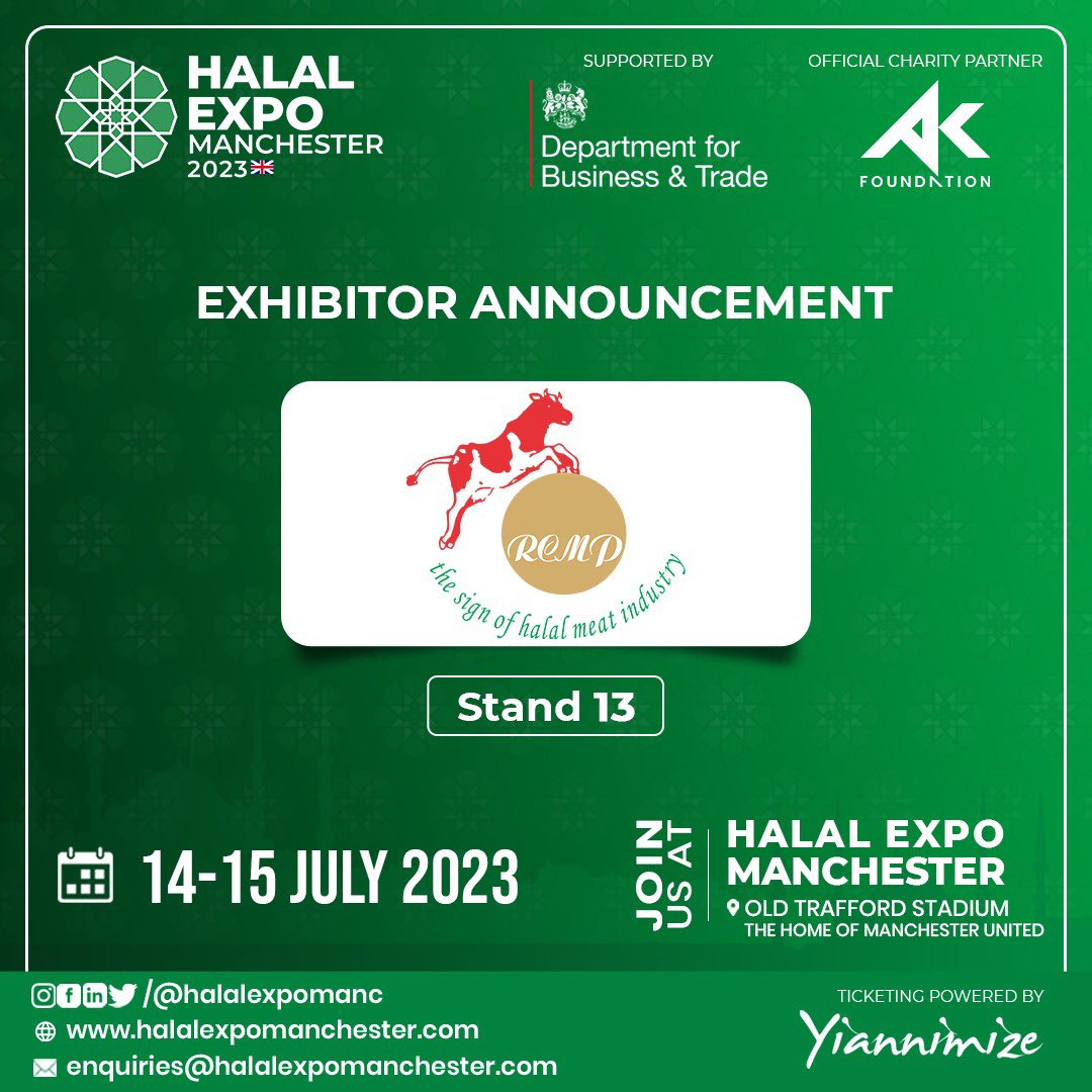 halalexpolondon's tweet photo. Come and meet Red Cow Meat Training Institute at Halal Expo Manchester. 

Book Your Free Tickets ⬇️
Book Your Stand ⬇️
Sponsorship Enquiries ⬇️
https://t.co/x3mkSroBSS

Email: enquiries@halalexpomanchester.com
Phone: +44 (0)7787 329 340

#halalexpomanchester #halaleconomy #trade https://t.co/Xc7sYB7YDo