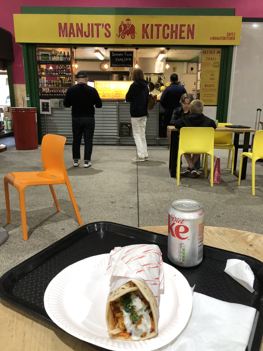 Rare visit to Leeds so had to pop in to @Manjitskitchen for a paneer wrap, great to see @LeedsMarkets food hall buzzing, hardly a spare table to be had.