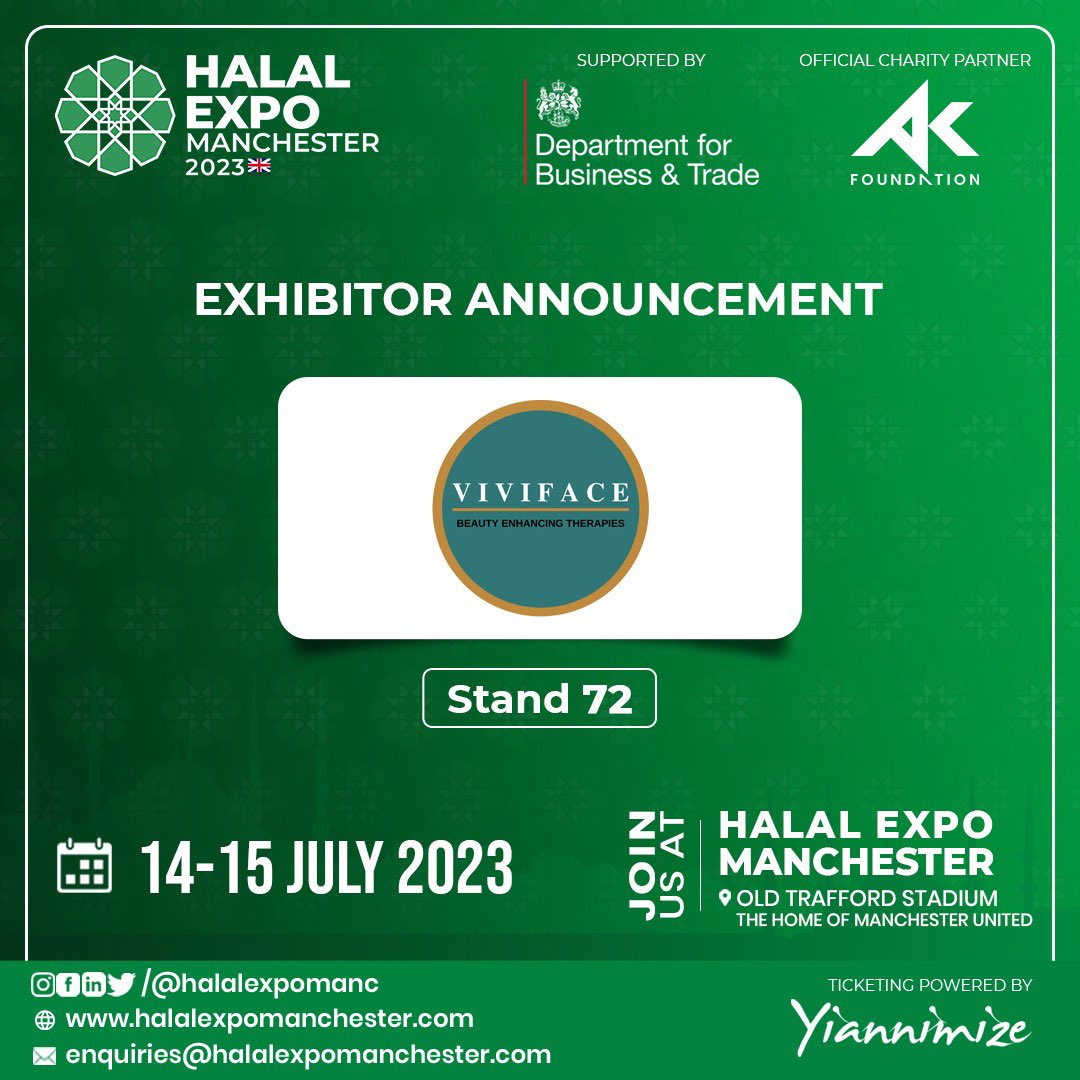 halalexpolondon's tweet photo. Come and meet Viviface at Halal Expo Manchester. 

Book Your Free Tickets ⬇️
Book Your Stand ⬇️
Sponsorship Enquiries ⬇️
https://t.co/x3mkSroBSS

Email: enquiries@halalexpomanchester.com
Phone: +44 (0)7787 329 340

#halalexpomanchester #halaleconomy #keepithalal #tradeshow https://t.co/o22rAFT8Tb