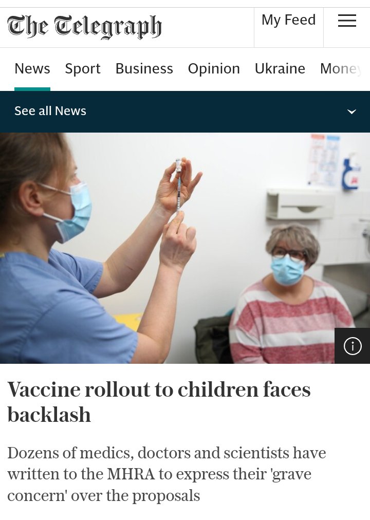 1MikeFairclough's tweet photo. We need a national conversation about this clear breach of medical ethics.

"Vaccine rollout to children faces backlash - Dozens of medics, doctors and scientists have written to the MHRA to express their 'grave concern' over the proposals" Telegraph, 2021
https://t.co/8h8Qphdagg https://t.co/FcgHGmuwcd