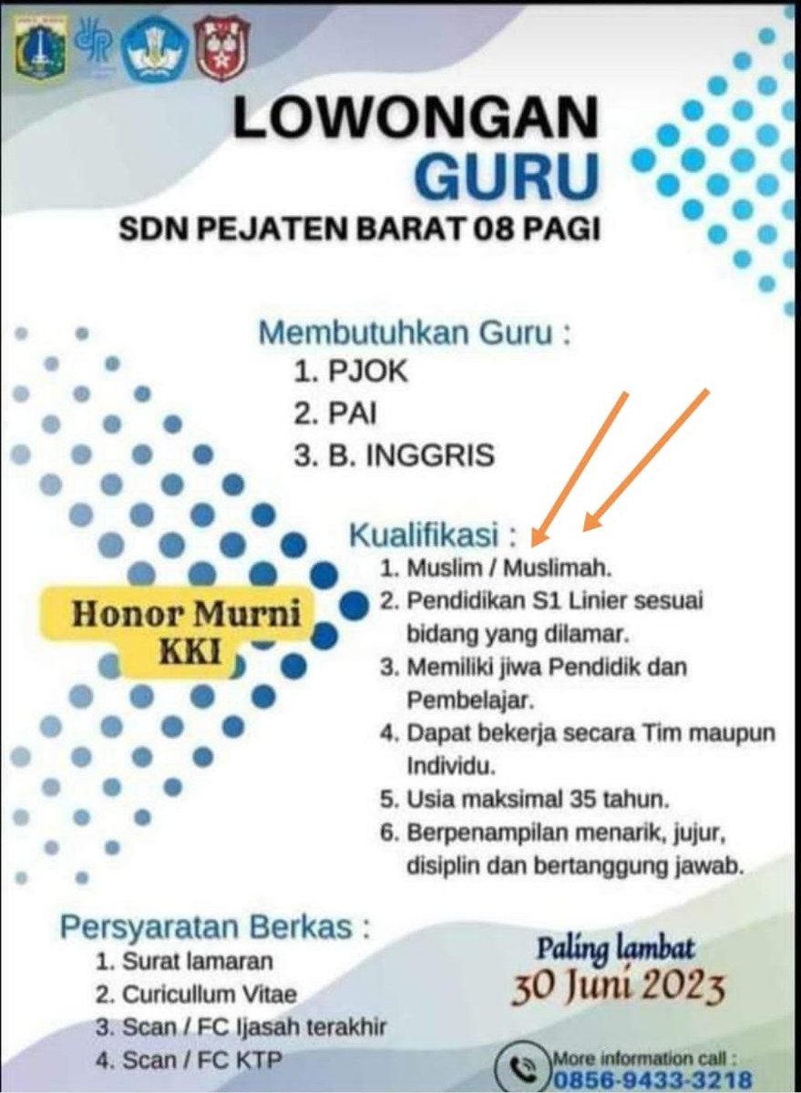 Untuk Mapel PAI boleh laah.... Tapi utk PJOK dan B Inggris mestinya tak harus ada kualifikasi muslim & muslimah. Sekolah negeri kan yaa ??