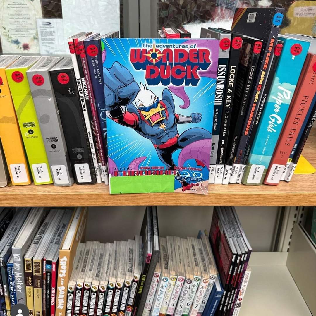 Wonder Duck at the Molalla, OR library (available in Clackamas County through the website)

Special thanks to our West Coast distributor <a href="/ComicsMain/">Comics Mainstream</a> for making this happen!
 
#library #graphicnovel #action #adventure #AllAges #comics #supportyourlocallibrary #comicsmainstream