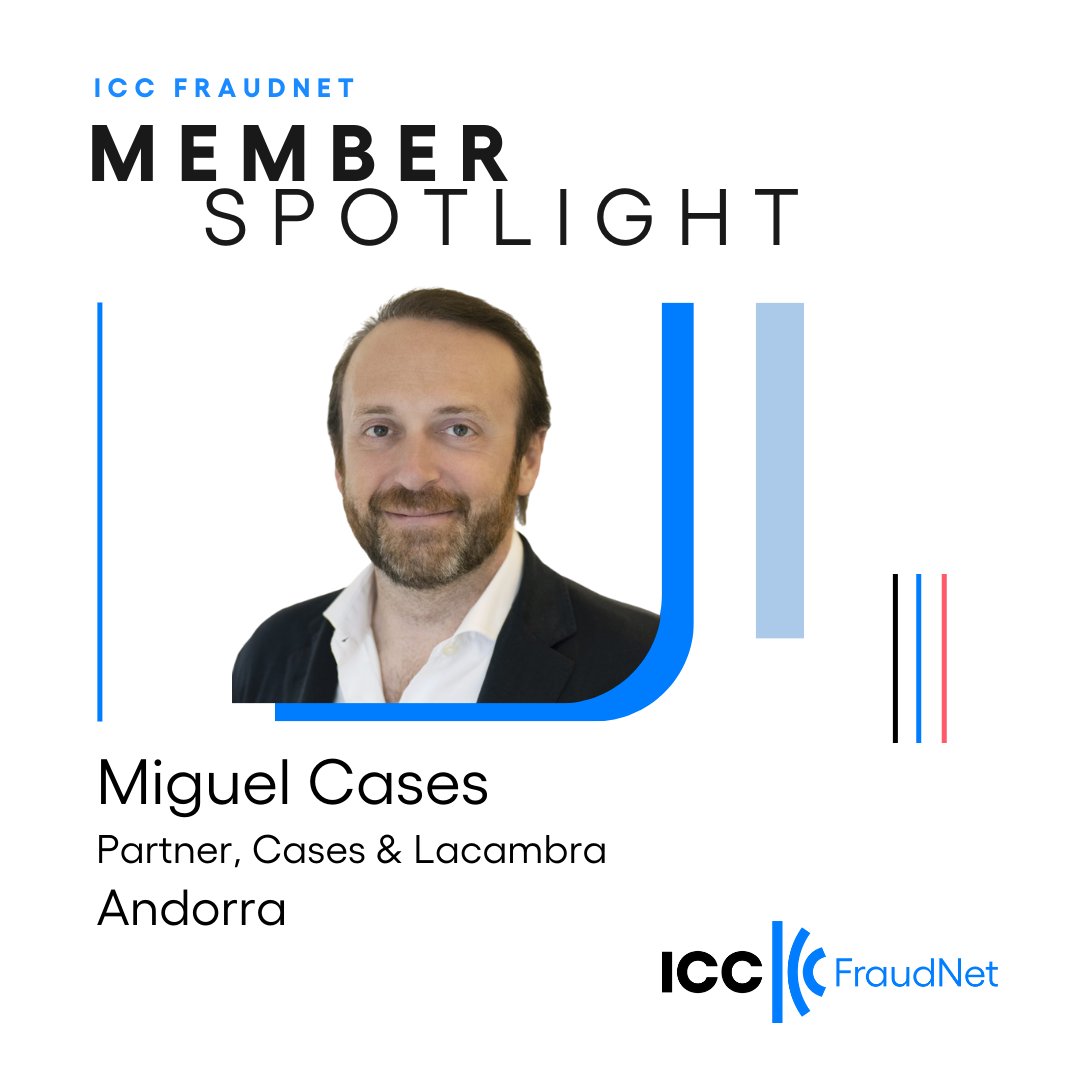 ICCFraudNet's tweet photo. Introducing this week's #ICCFraudNet Member, Miguel Cases.

Miguel is the co-managing partner of Cases &amp; Lacambra, a client-focused international law firm. With expertise in Commercial &amp; Corporate law and Financial Services, Miguel leads the firm's #AssetRecovery practice. https://t.co/EdPC8RmxRl