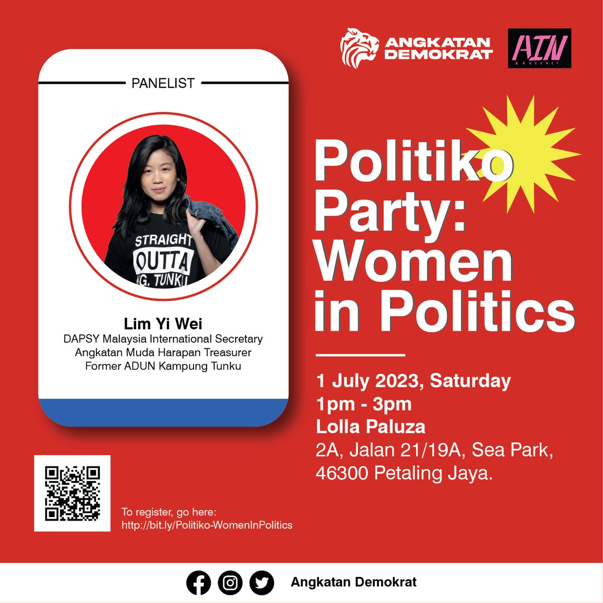 AngktDemokrat's tweet photo. 📢 Panelist Intro! 

Sdri Lim Yi Wei is the incumbent  Selangor state assemblywoman for the constituency of Kampung Tunku. 

A rugby player, YB Lim Yi Wei has long been advocating on issues such as youth and women empowerment and the role of women in sports. 

⬇️ https://t.co/iHnH1gAD8j