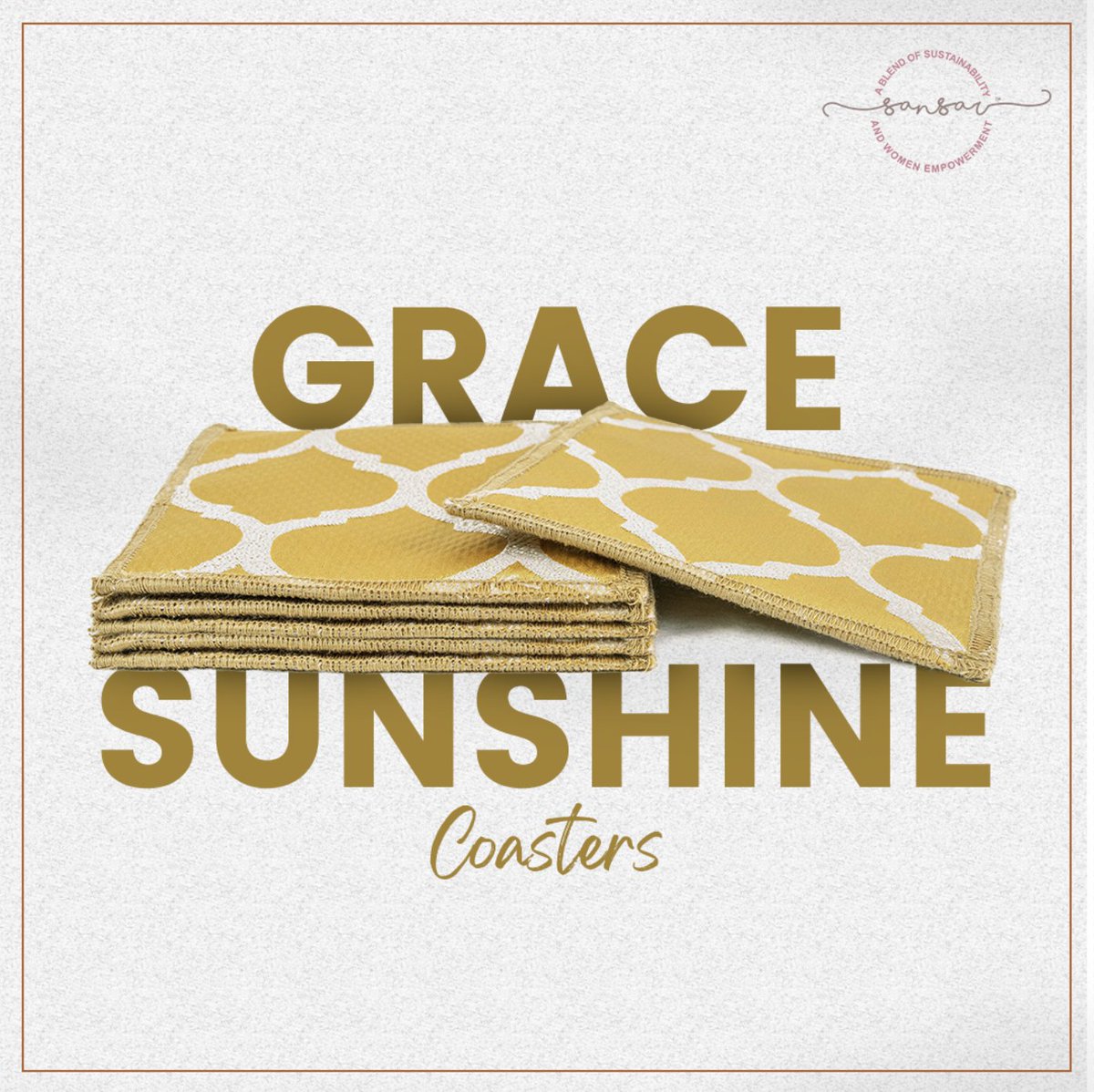 SansarHome's tweet image. Add a pop of sunshine to your home decor with these vibrant yellow coasters! Perfect for adding a touch of warmth and cheerfulness to your coffee table, dining table, or desk, these coasters are both practical and stylish. ☀️

#SanSarHome #Coasters #TableLinens #GraceSunshine
