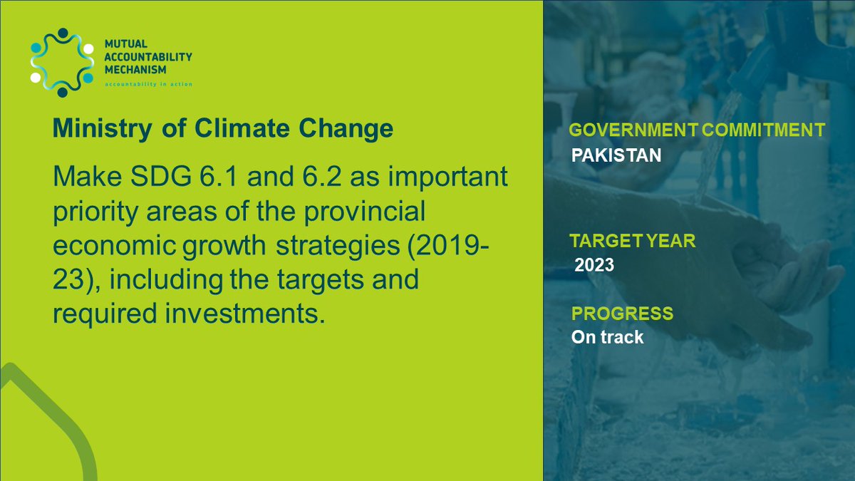 sanwatforall's tweet photo. #MAMWeek - The @ClimateChangePK in #Pakistan 🇵🇰 has prioritized SDG 6.1 and 6.2, making them integral to the provincial economic growth strategies (2019-23). This includes setting targets and ensuring necessary investments are made.
Progress: On track 👏 @GovtofPakistan https://t.co/Y6AiG7XtQg