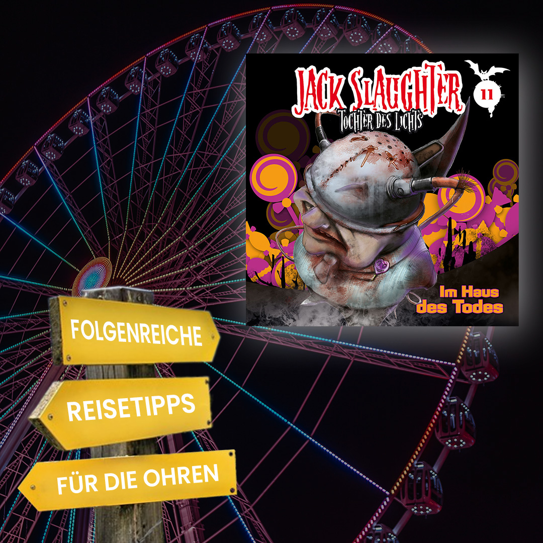 folgenreich's tweet photo. Zur Ferien- und Urlaubszeit versorgen wir euch wieder mit ein paar folgenreichen Reisetipps für die Ohren. 🎡 🎧 Den Anfang macht #JackSlaughter – #TochterDesLichts, mit ganz besonderen Reiseerfahrungen „IM HAUS DES TODES“! ➡ https://t.co/eaK1PcHQ5H 🎢 #reise #urlaub #hörspiel https://t.co/nmmwWvhSgN