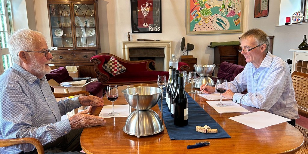 Two Rhône connoiseurs reunited! Robin Yapp & John Livingstone-Learmonth have over 100 years of Rhône wine experience combined. Here they are sharing stories over a Rhône tasting  at Yapp HQ today. Cheers! 🍷#rhonewine #winespecialist #frenchwine #rhonevalley #winemerchant