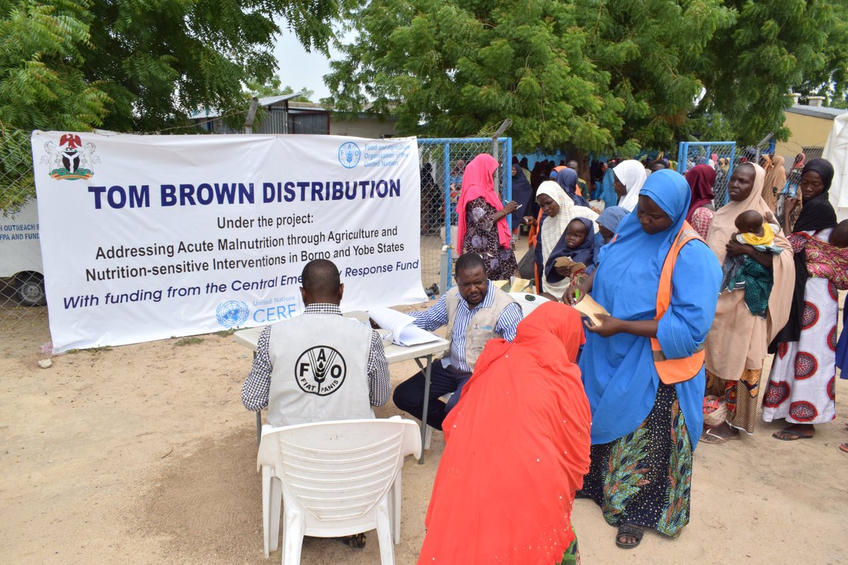 So much excitement in the northeast as mothers eagerly collect rations of Tom Brown for their babies. Thanks to the financial support of @UNCERF. The nutritious blend of cereal & legumes provide a variety of essential nutrients for the good health of the child. #NutritionMatters