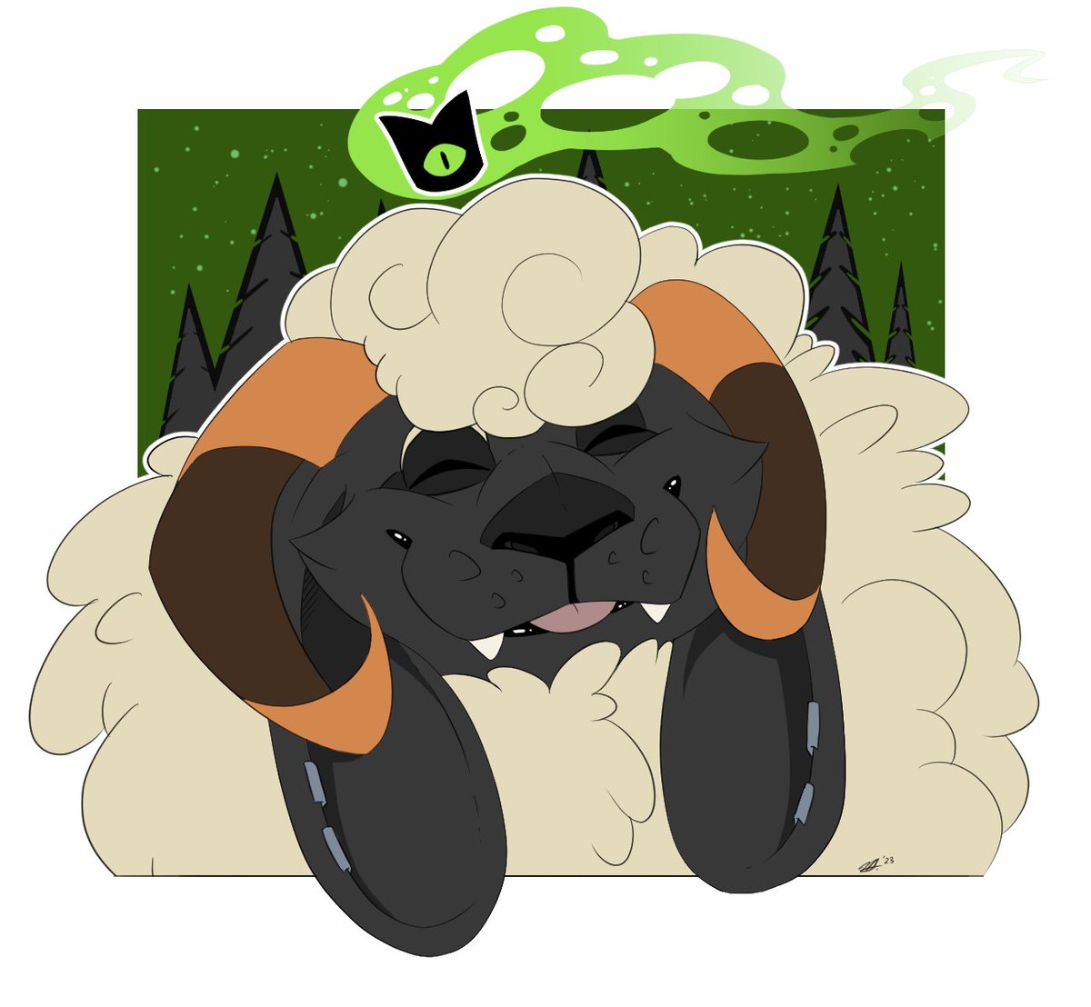 Got to be in the DM seat for the Kaiju game again and gave <a href="/Blue2rocky/">Blue2rocky</a>'s sheep Kaiju Owen some Cult of the Lamb flavouring with a new headpiece item.

He'll welcome you in his herd with a smile. c: