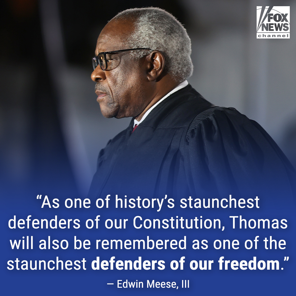 FoxNews's tweet photo. 'THE PEOPLE'S JUSTICE': Americans owe Justice Thomas 'undying admiration,' writes @EdMeeseIII. Read the full op-ed: https://t.co/zfadU4pOf9 https://t.co/vsmKl1xA04