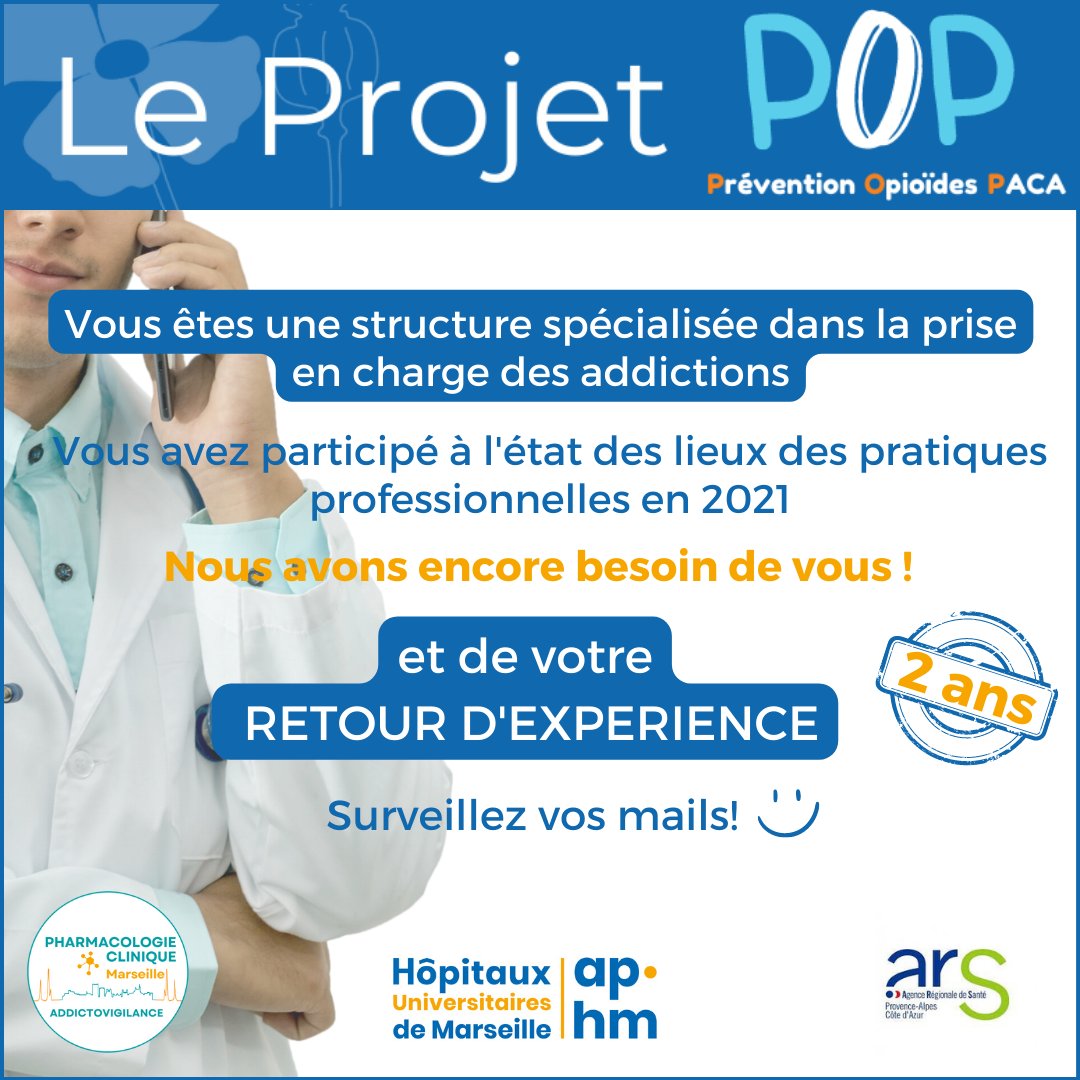 PharmacoClin13's tweet photo. #ProjetPOP 👍Grand MERCI aux structures spécialisées dans la prise en charge #addictions qui ont participé à l’état des lieux des pratiques professionnelles 2021. Nous avons encore besoin de vous pour améliorer les outils conçus pour vous ! @micallef_joelle @arspaca @aphm_actu https://t.co/BW6RgUgozr