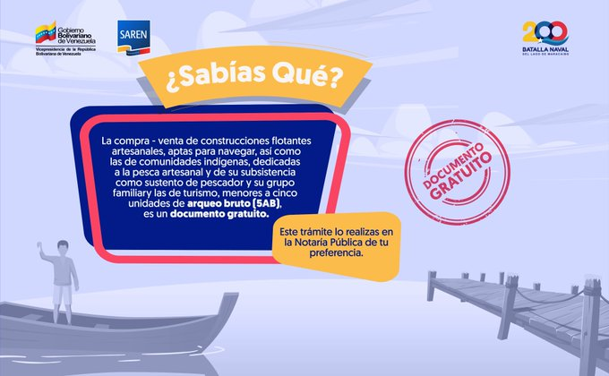 #SabíasQué 👉 La compra – venta de construcciones flotantes artesanales, aptas para navegar, así como las de comunidades indígenas, es un documento gratuito. 

#30Jun 
#ForoDeSãoPauloEsIntegración