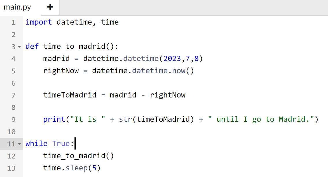 Little bit of cross curricular(ish) coding with Y8 today.

Here's our countdown timer to the Madrid trip! 

#caschat #mfltwitterati