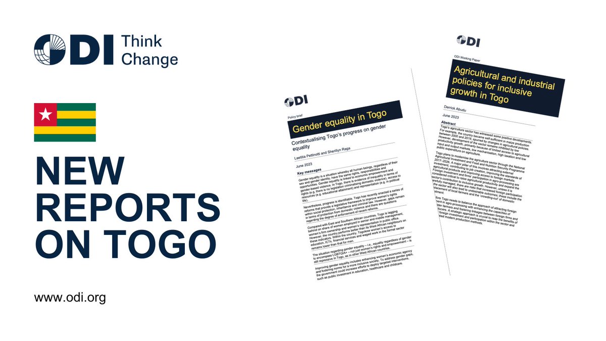 📢New reports alert! Check out our latest insights on #Togo 1⃣Gender equality in Togo - bit.ly/ODIxGenderEqua… (@LaetiPettinotti &@sherillyn_raga) 2⃣Agricultural and industrial policies for inclusive growth in Togo - bit.ly/AgricInd-Polic… (@Derrick_S_Kamba) @IngeBaumgarten