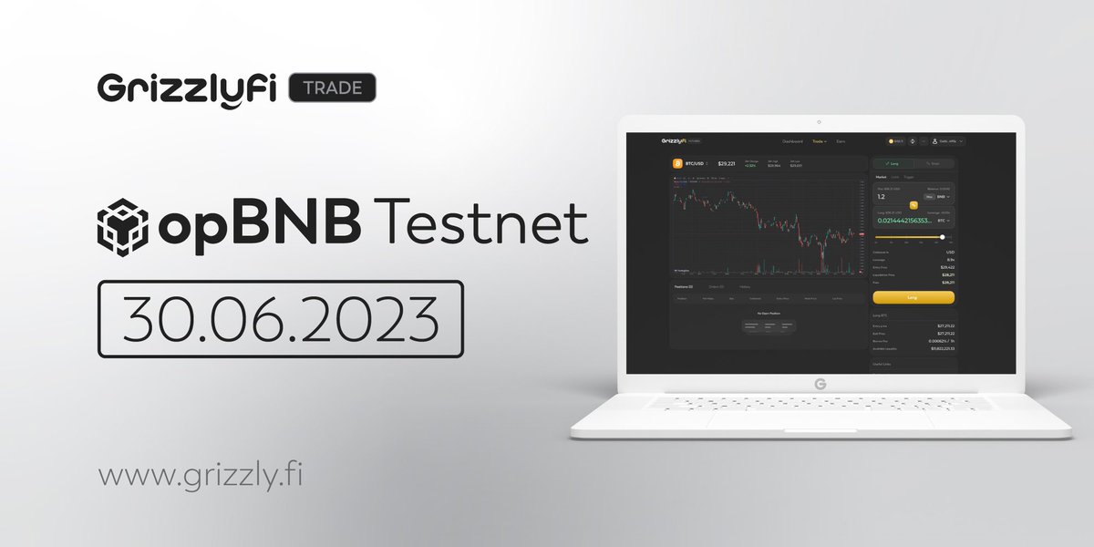 GrizzlyFi's tweet photo. @GrizzlyFi on #opBNB 🤝🎉

We’re looking forward to test our newly announced Grizzly Trade feature on the #opBNB testnet.🚀🐻 https://t.co/Imztjt3fQy