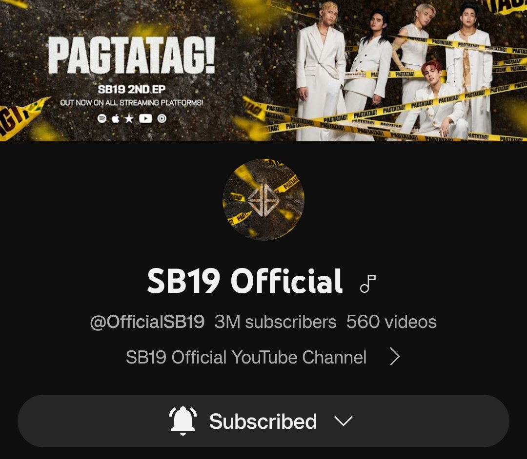 Happy 3M subscribers opisyal.

@SB19Official #SB19
#PAGTATAGTrailerVlog