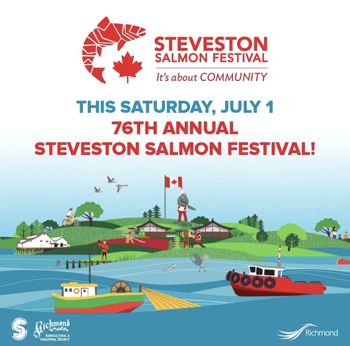 Check out the <a href="/SalmonFest/">Steveston SalmonFest</a> website for everything you need to know about visiting #Steveston on July 1st! The post office will be closed but the museum is open 12-5 (access from First Avenue). stevestonsalmonfest.ca