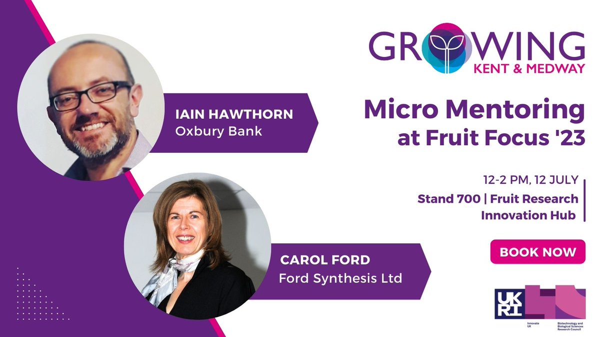 Book a 15 minute micro mentoring slot via Calendly links below to discuss finance, strategic development, buying, selling, supply and value chain at Fruit Focus 2023.  
Iain Hawthorn:  calendly.com/iainoxburyshow…
Carol Ford:  calendly.com/carolfordfruit…