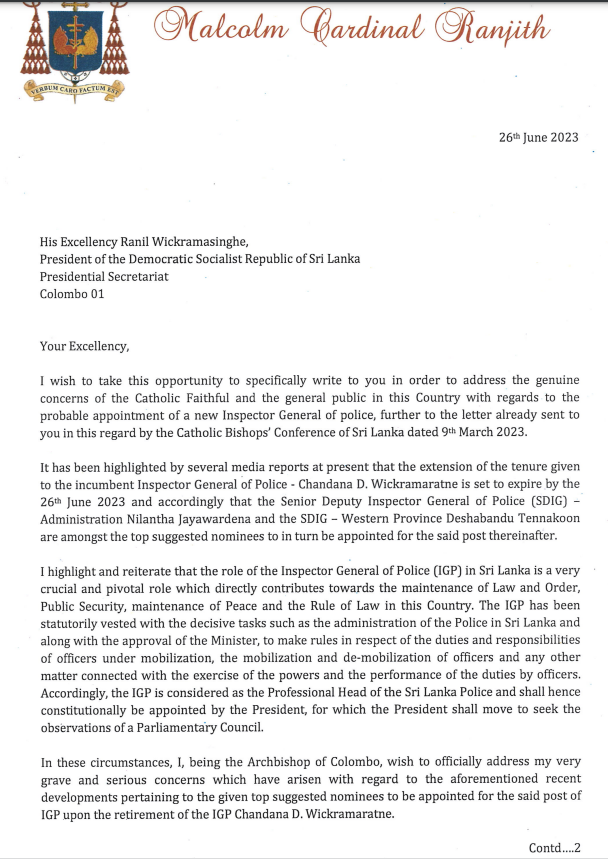 Ranga Sirilal On Twitter Cardinal Malcolm Ranjith Asked RW UNP Not 