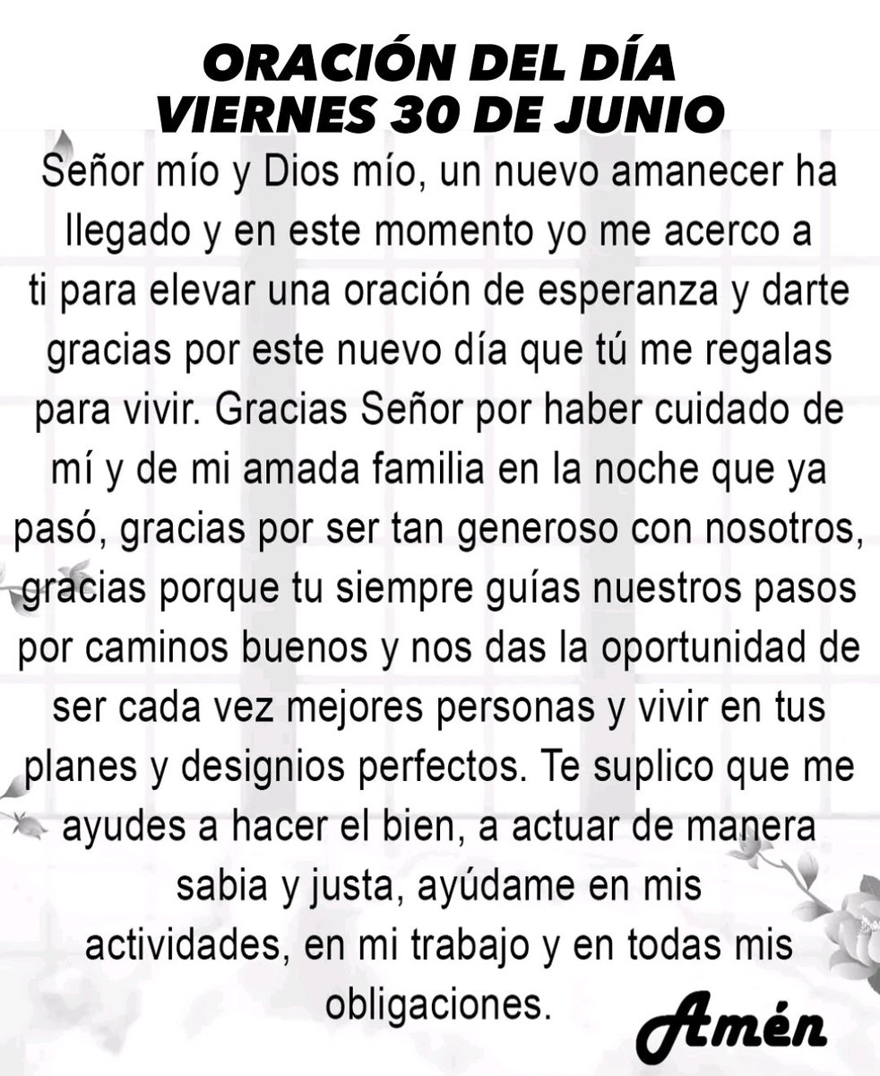 Oración del día viernes 30 de junio de 2023.