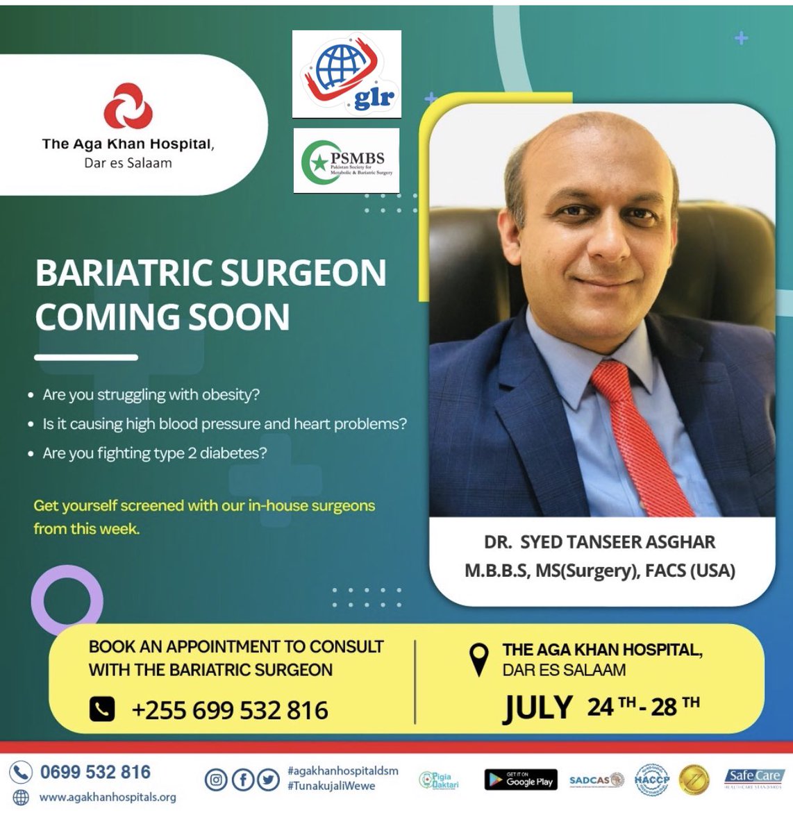 drtanseer's tweet photo. Carrying the flag of Pakistan 🇵🇰. Aga Khan Hospital Tanzania has invited to set up Bariatric Surgery services as Master Trainer in Dar es Salam. We will be performing live surgeries &amp; OPDs in the last week of July 2023 in Tanzania https://t.co/TSwzfuxEFX