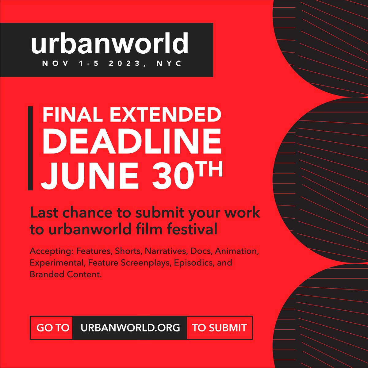 Filmmakers: Today is the last day to submit your film or screenplay via @filmfreeway. Open call will close tonight after 11:59 pm, your local time. Good luck!