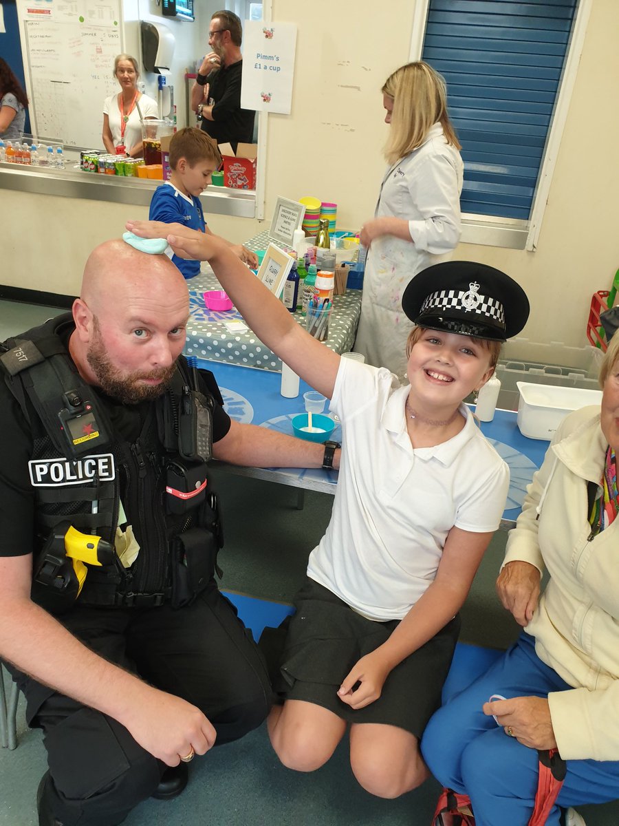PC's Ant &amp; Jules visited Stuart Rd &amp; College Rd Primary schools this afternoon for their Summer Fayres. Cracking turnout at both. We got swarmed by the kids and gave out loads of stickers and even managed a few DCAlerts! Poppy slimed PC Ant &amp; Bobby wants to be a Police cadet!