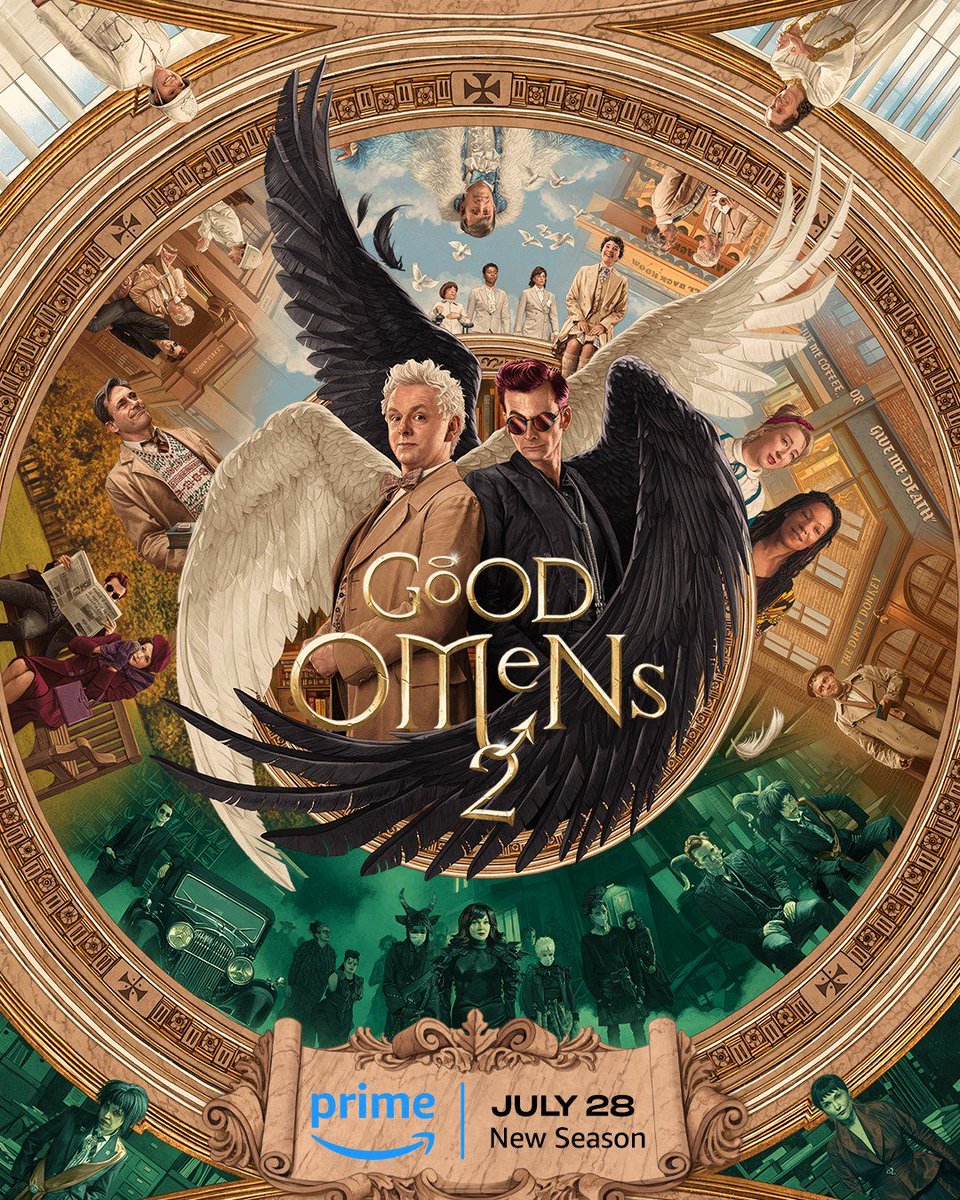 ⚡Nuevo póster para la segunda temporada de #GoodOmens La serie regresa a #PrimeVideo el 28 de julio! 😎😇
