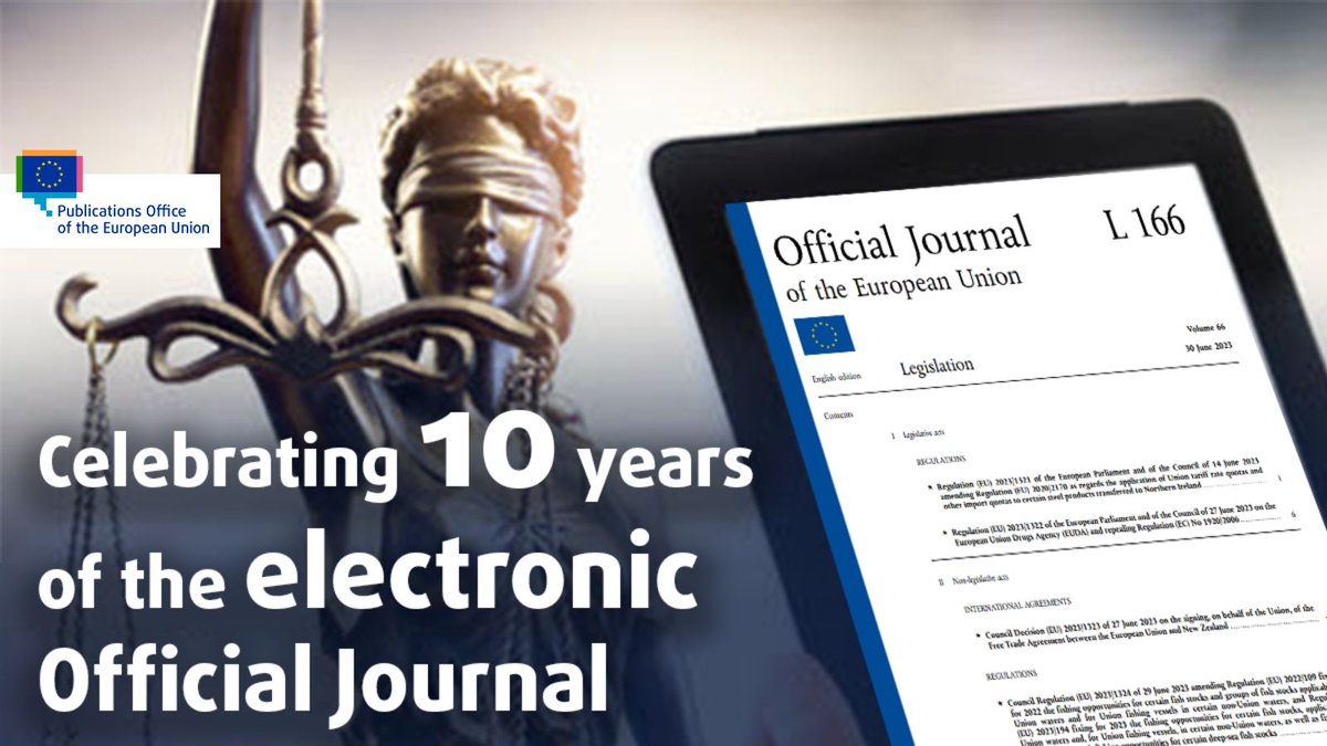 HardemanHildeML's tweet photo. We must be able to access #EULaw easily and to fully trust what we read. Our daily activities and lives can depend on it.
Today we celebrate 10 years of the electronic edition of the #OfficialJournal being authentic and producing legal effects. Learn more https://t.co/DoZx7RauWX https://t.co/rYZ6SkZT1z