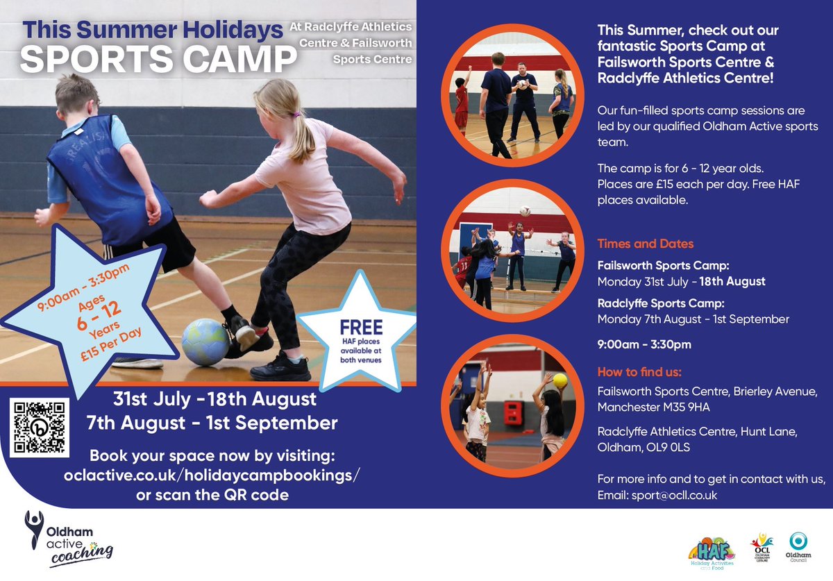 Hello Families
Please find attached details of summer holiday camps provided by Oldham Active Coaching <a href="/OACoaching/">Oldham Active Coaching</a>