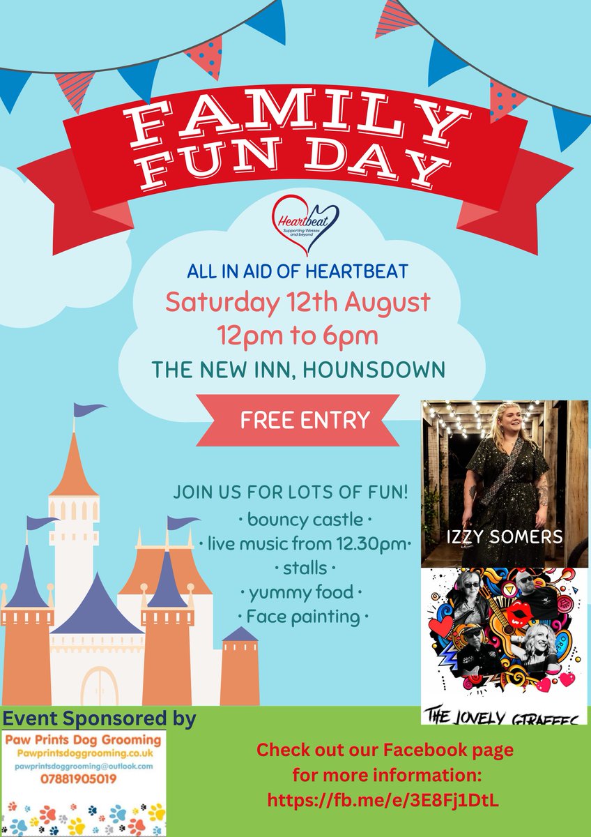 Head to The New Inn, #Hounsdown on Saturday 12th August for a fun-filled family day in aid of Heartbeat!
