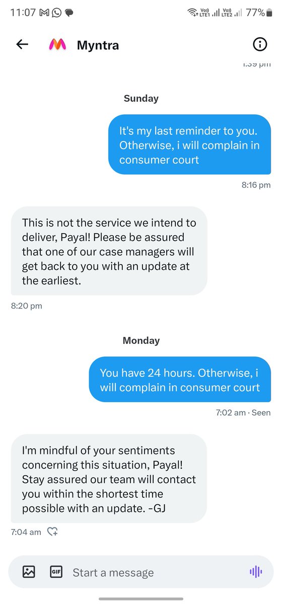 PayalGarg1993's tweet photo. I am fed up of harassment by @myntra
for their poor return services. I ordered dress from their website and received incomplete item. Tried to return many times but was denied and later account deactivated. Can anyone help with going for @jagograhakjago
Complaint?
#myntrafails https://t.co/KHDHaQmRl7