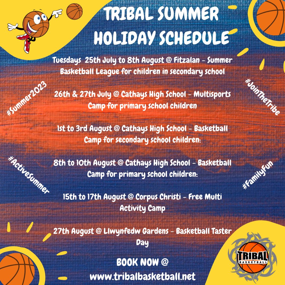 Unleash the Summer with Tribal! 🔥🏀
 
Are you ready to make the most of your summer holidays? We're bringing the heat to your holidays with fun-packed multi-sports days, basketball camps, and activities for all the family at different locations across Cardiff. 

#JoinTheTribe