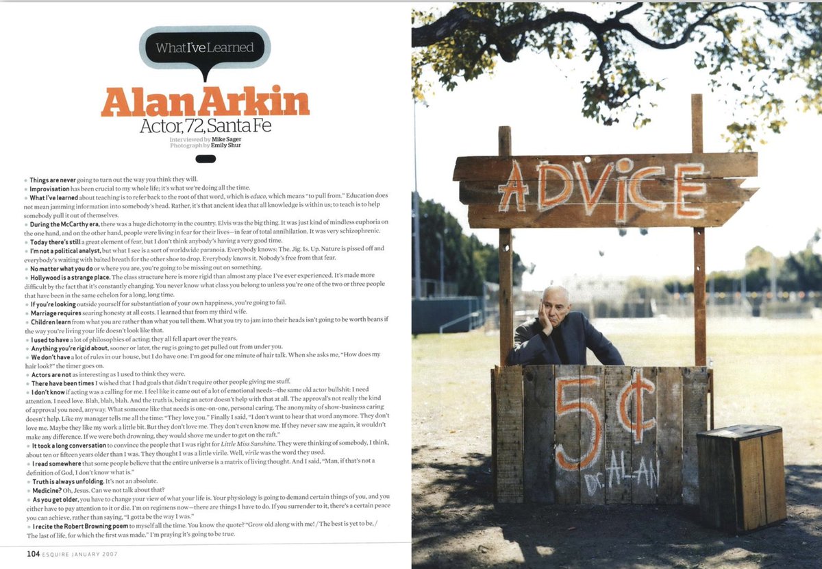 “If you’re looking outside yourself for substantiation of your own happiness, you’re going to fail.”—Alan Akin, the legend! Salute <a href="/therealsager/">mike sager</a>: classic.esquire.com/article/2007/1…