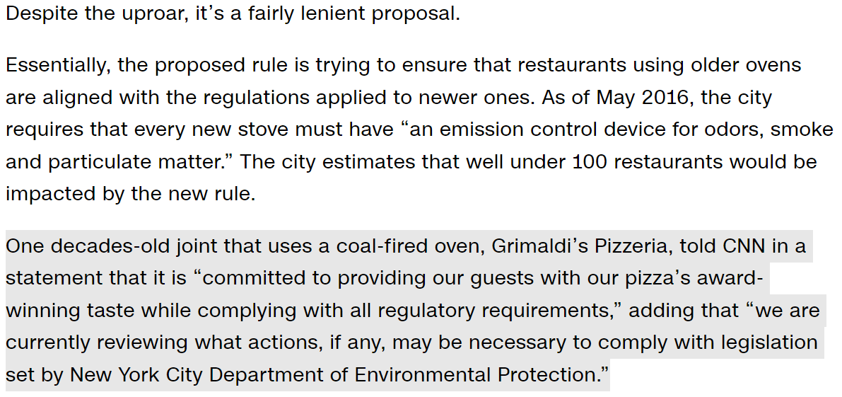 Fox news brought Desantis to Grimaldis pizzeria to complain about NYC banning coal fired ovens (its not) but a quick google search shows Grimaldis not only is complying with the regulations but also has 4 locations in Florida