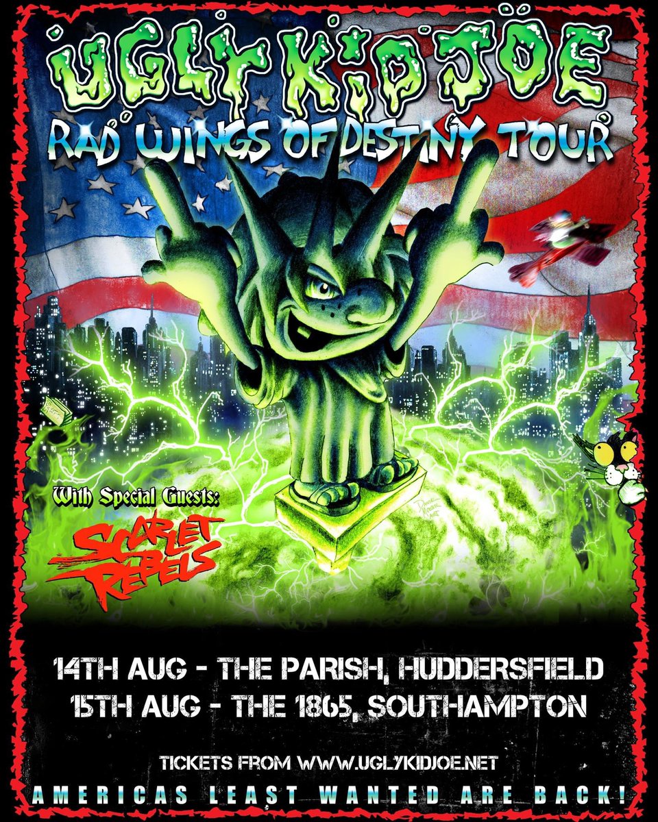 ‼️‼️‼️‼️‼️‼️

Rebels! We’re super excited to tell you we’re going to be joining American 🇺🇸 Icons @UglyKidJoeBand for a few shows in August 

We hit The Parish, Huddersfield on August 14th and The 1865 in Southampton on the 15th 

Get involved 🤘

#ScarletRebels #BeARebel